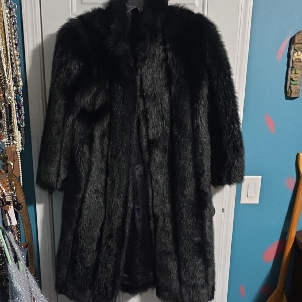 Luxurious Black Faux Fur Coat